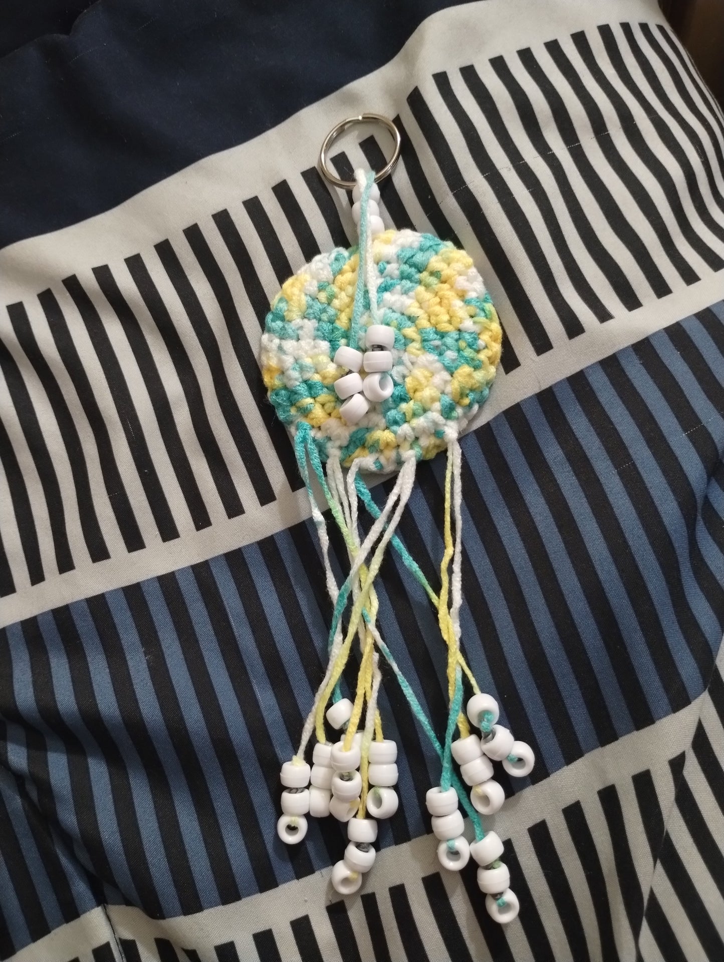 White Blend Beaded Keychain