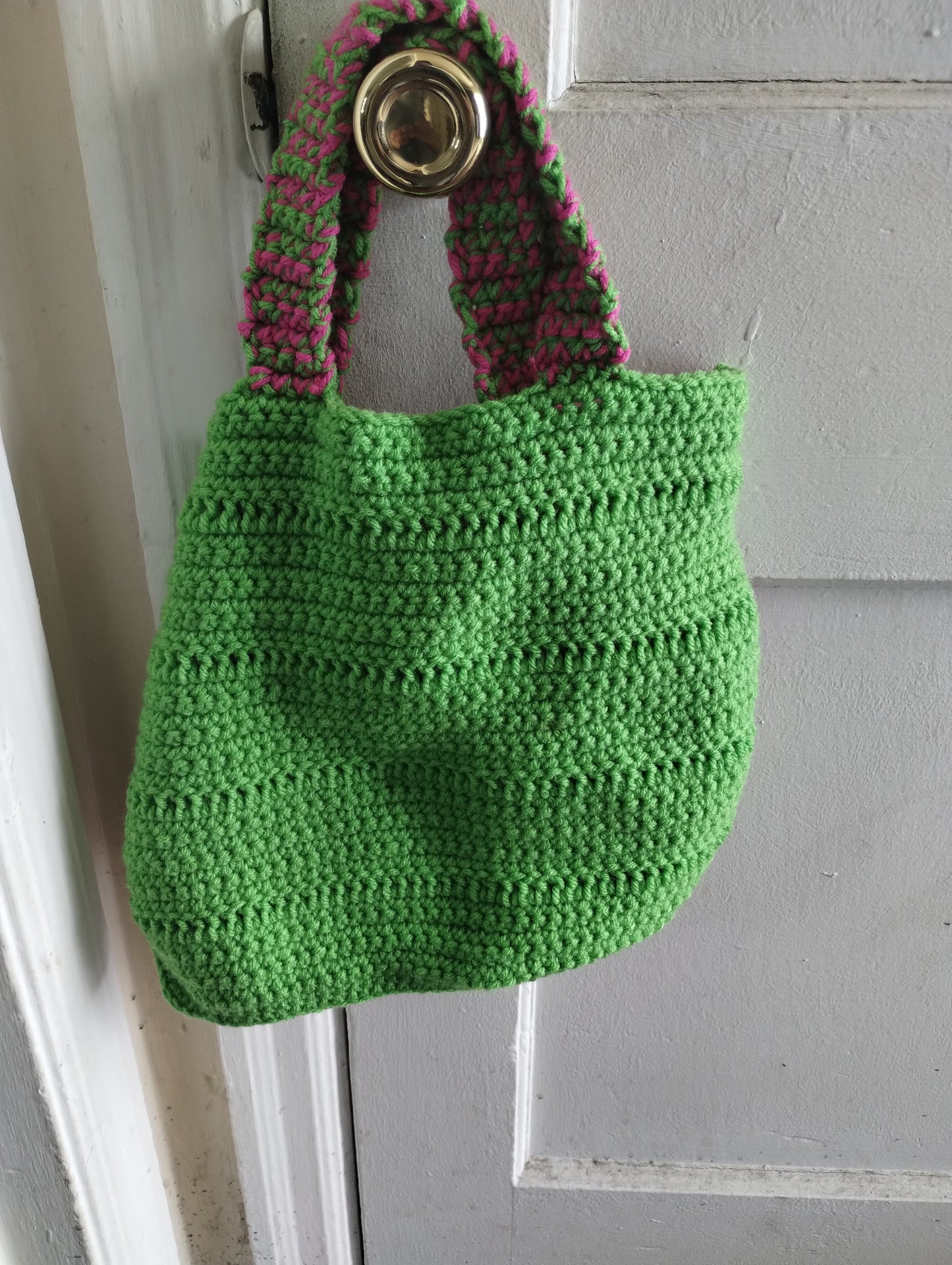 Pink Apple Green Crocheted Tote