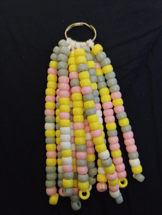 Gray Multicolor Beaded Keychain